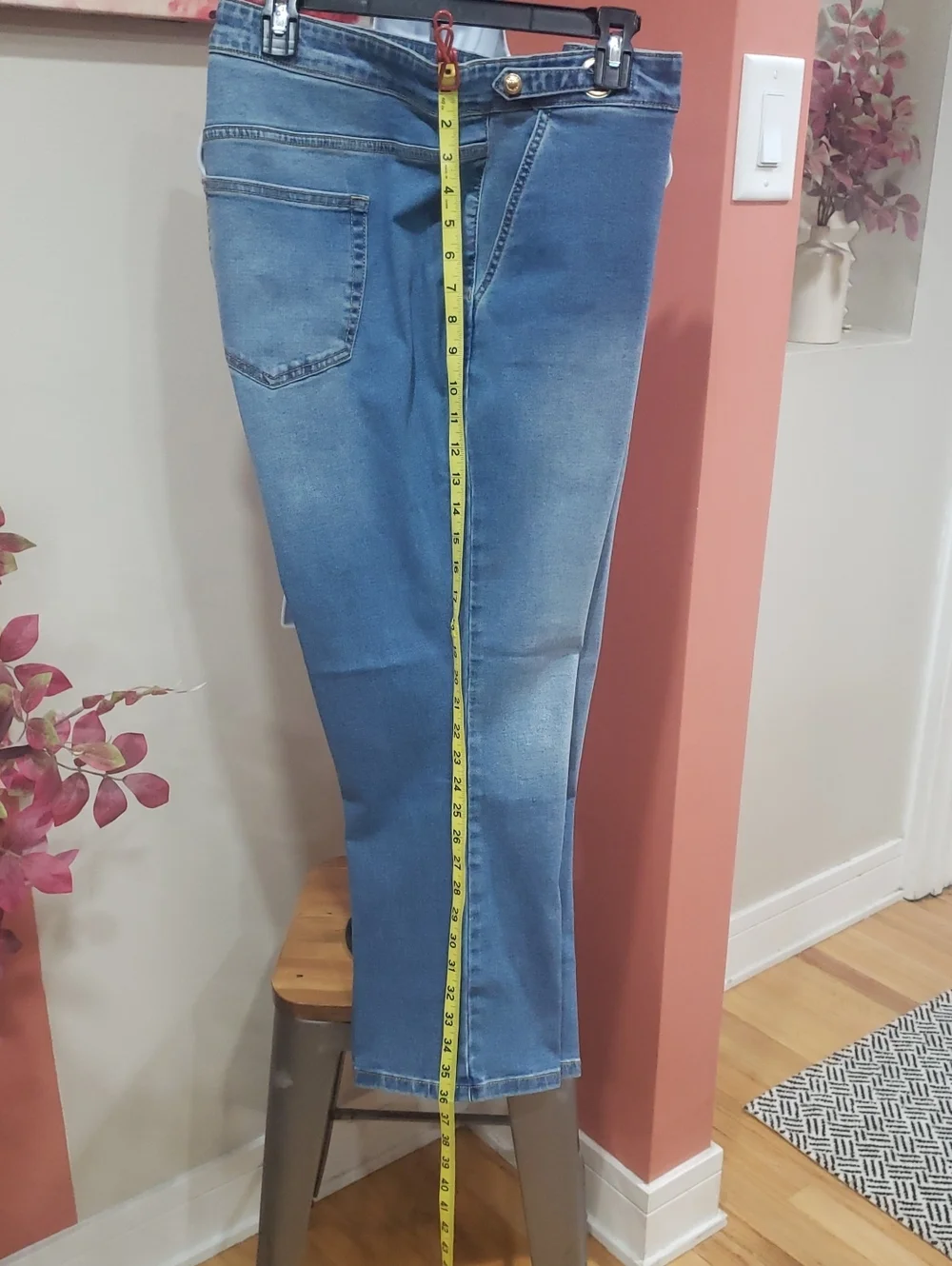 Michael Kors Light Blue Stretch Denim Boot Cut Jeans with Grommet Detail, 20W